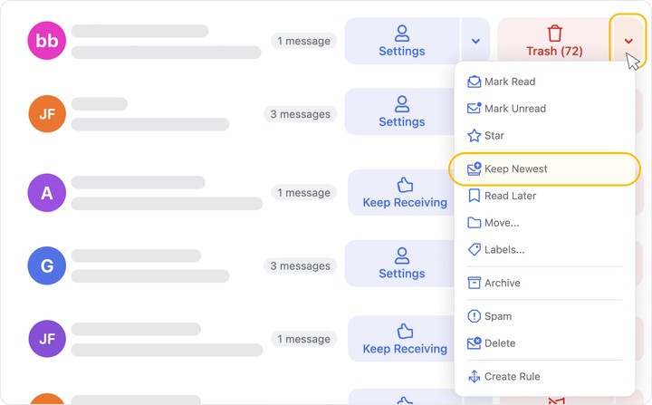 Clean Email Keep Newest feature for removing older messages
