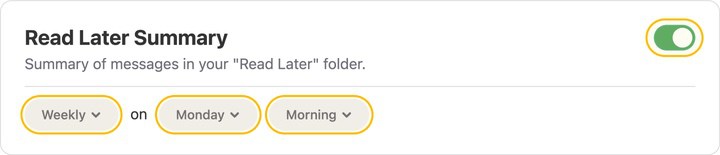 Read Later Summary notification settings for email