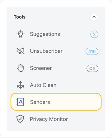 Open Senders in the Tools section of Clean Email