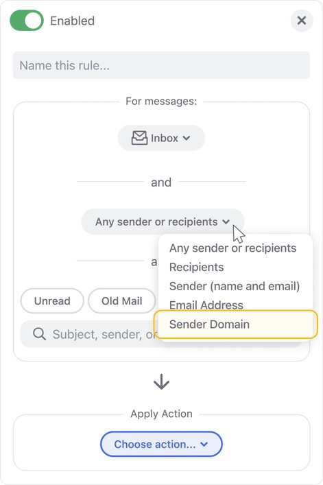 In the search field, enter the spam pattern, such as a domain, sender text, or subject keyword