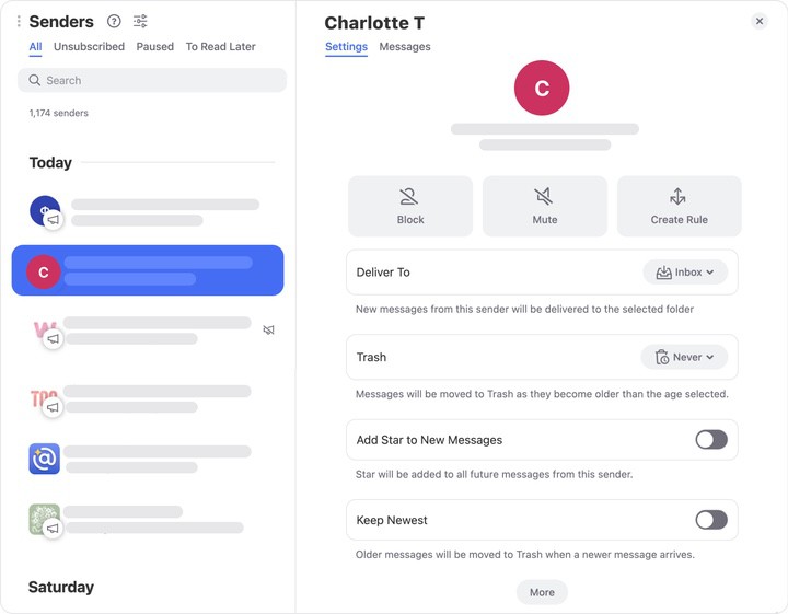 Find the sender you want to block and select it