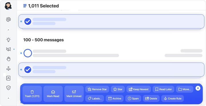 Select the messages or groups you want to clean