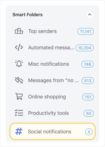 Open a Smart Folder, such as Social notifications, Online shopping, Travel