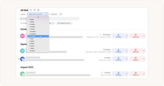 Choose the age of emails to manage
