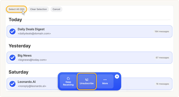 Select all detected subscriptions and click Unsubscribe