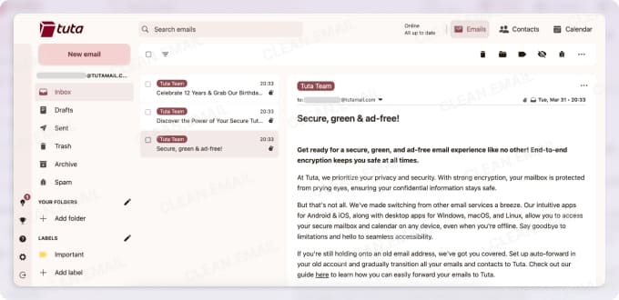 Tuta encrypted email service with privacy and security features