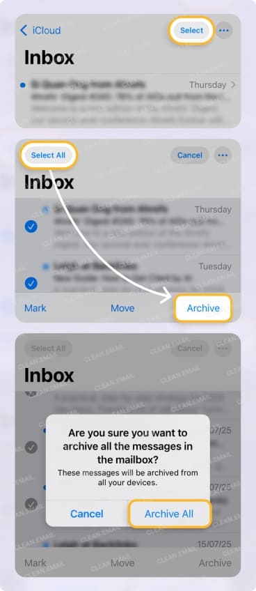 How to archive emails in bulk in Apple Mail on iPhone