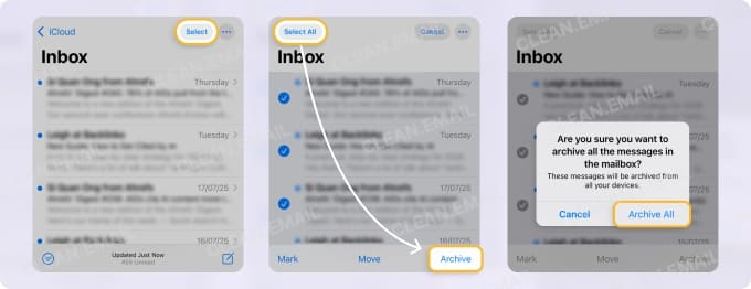 How to archive emails in bulk in Apple Mail on iPhone