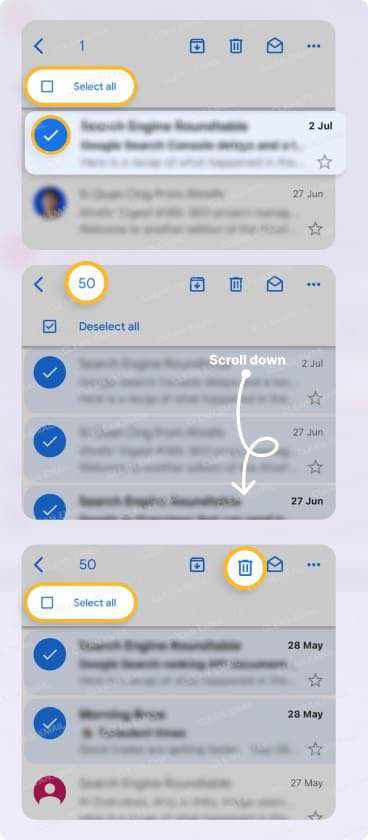 Gmail allows bulk archiving or deleting on web and mobile