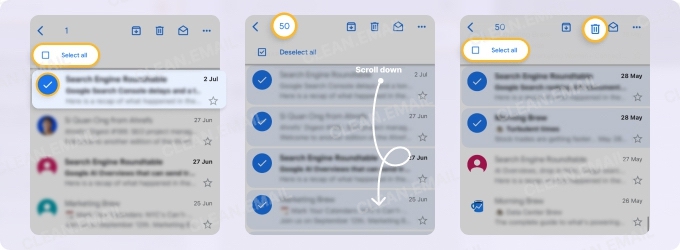 Gmail allows bulk archiving or deleting on web and mobile