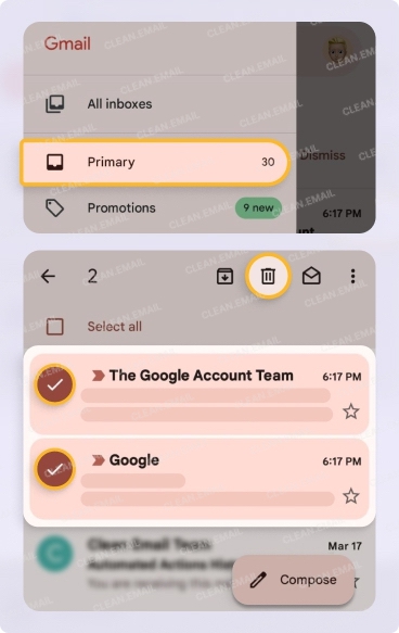 How to delete emails in the Gmail mobile app