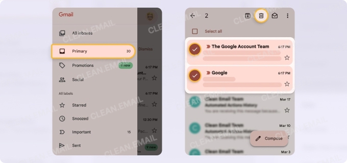 How to delete emails in the Gmail mobile app