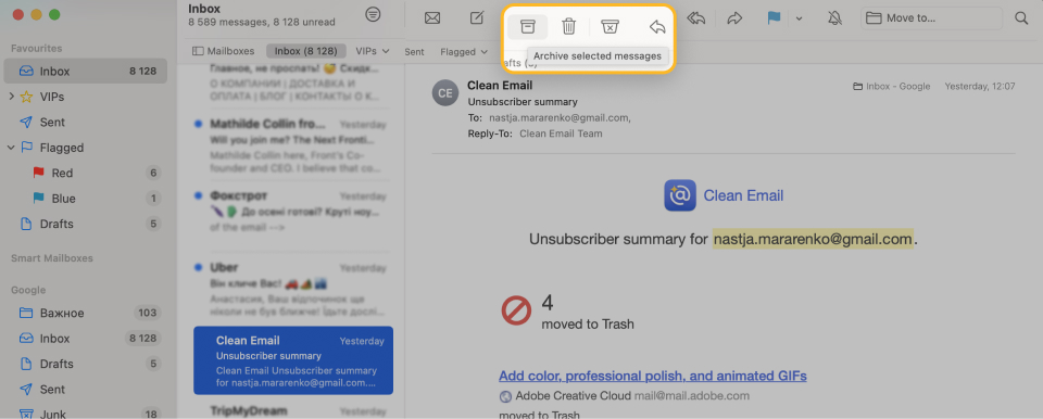 how to archive emails mailbird