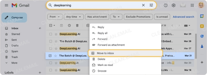 How to unarchive a Gmail email on desktop