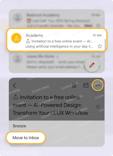 Unarchiving an email in the Gmail mobile app