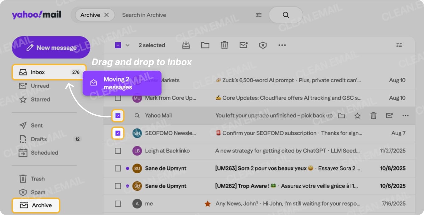 Drag and drop the messages