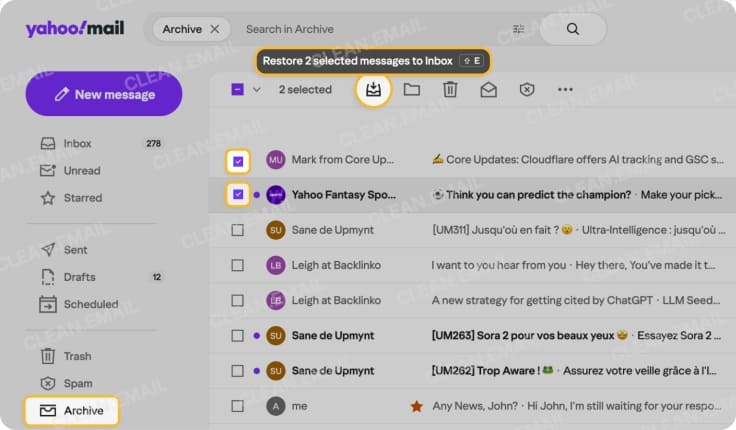 How to unarchive archived emails in Yahoo Mail desktop
