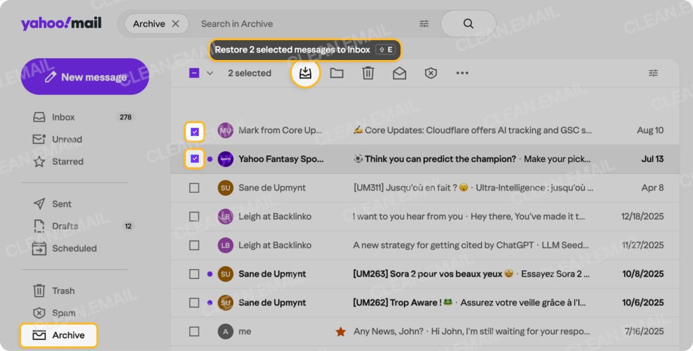How to unarchive archived emails in Yahoo Mail desktop
