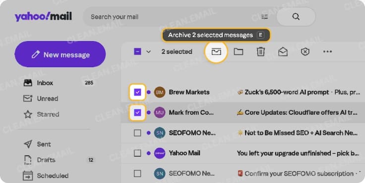 Yahoo Mail desktop Archive option for Inbox emails