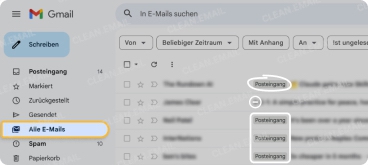 Archivierte E-Mails über „Alle E-Mails“ finden