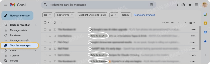 Recherche d’e-mails archivés dans « Tous les messages »