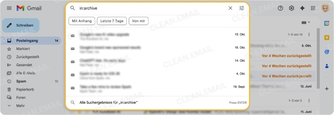 Wo befindet sich das Archiv in Gmail: Verwenden Sie das Suchfeld