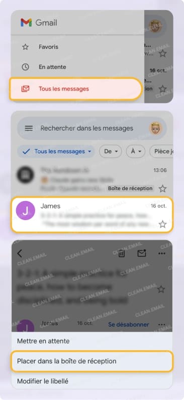 Récupérer les e-mails archivés dans Gmail sur mobile