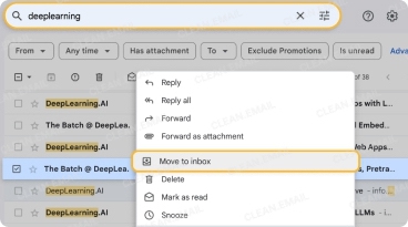 Retrieve an archived Gmail email by moving it back to the Inbox