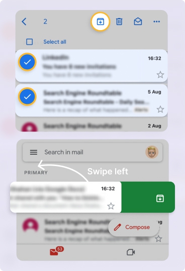 Mass archive emails in Gmail on mobile
