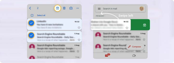 Mass archive emails in Gmail on mobile