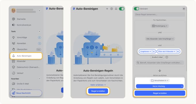Alte, ungelesene E-Mails in einen „Nicht wichtig“-Ordner verschieben