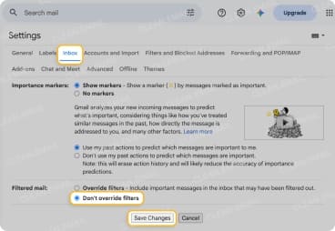Adjust Gmail settings to prevent filters from being overridden