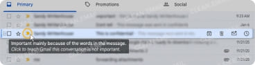 Hover over the importance marker to see why Gmail marks an email as important