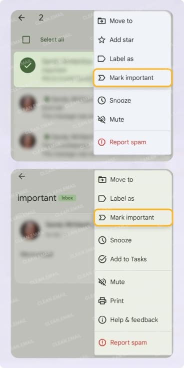 Mark importance in the mobile App