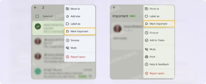 Mark importance in the mobile App