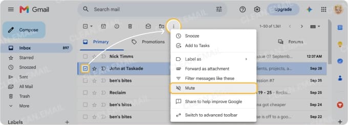 How to mute a conversation in Gmail on desktop