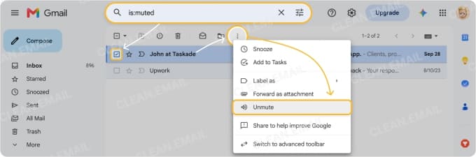 How to unmute emails in Gmail