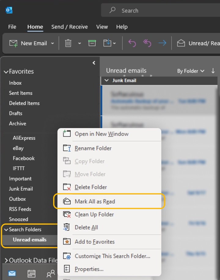 how to not mark as read email in outlook