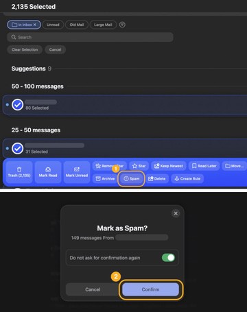 Click the Spam button to mark the selected groups