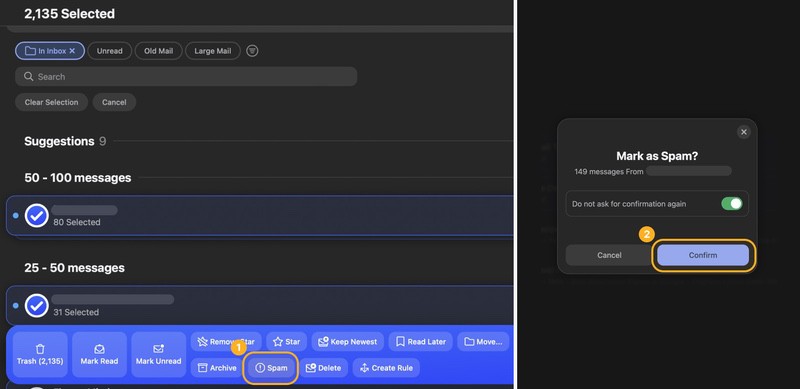 Click the Spam button to mark the selected groups