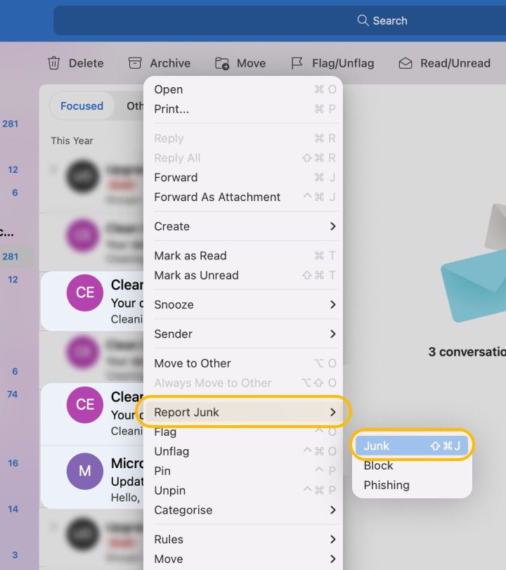 mark email as spam in outlook