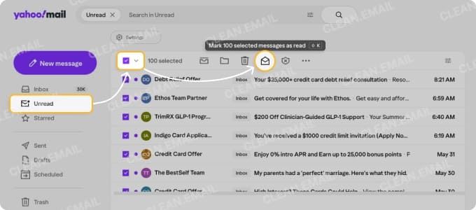All emails selected and Mark as Read button in the top toolbar