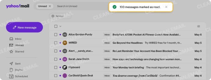 Number marked as read message at top