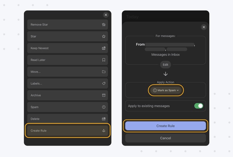 Tap the Create Rule option