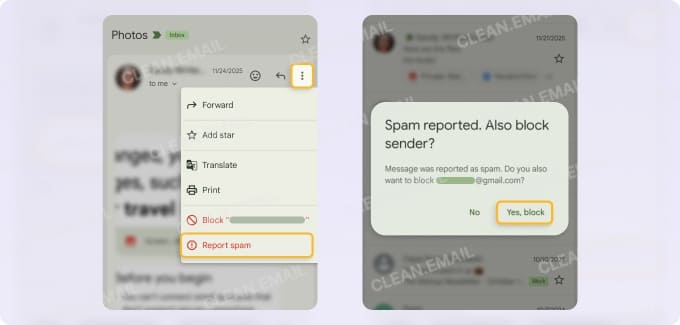 Mark an individual email as spam on Android