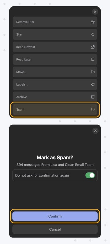 Choose Spam option to mark the selected messages as spam once