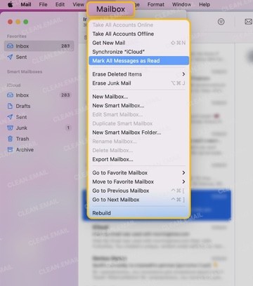 Choose a mailbox, then select Mailbox → Mark All Messages as Read