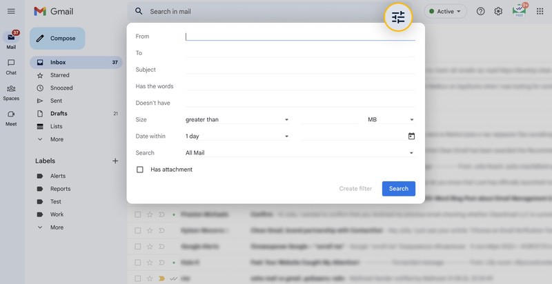 How vĩ đại tìm kiếm in Gmail app