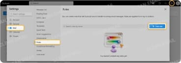 Outlook Rules settings with Add new rule option