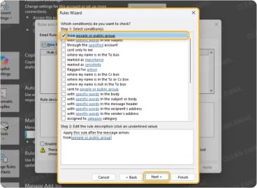 Classic Outlook rule condition for selecting a sender